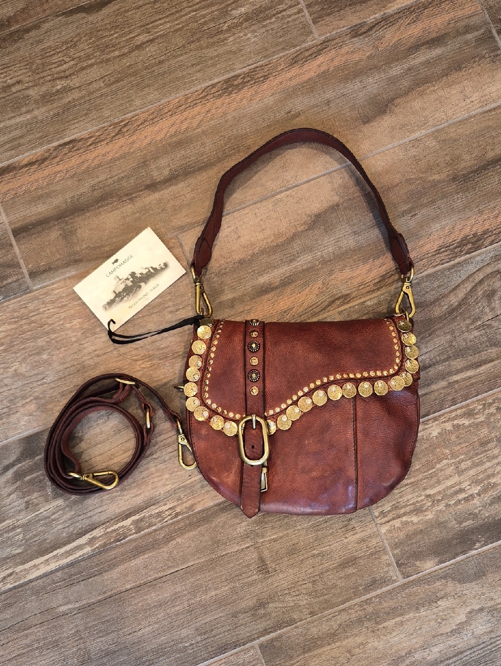 Campomaggi Felloniche Cognac "GIOACHINA" Genuine Leather Shoulder Crossbody Bag - Picture 2 of 16